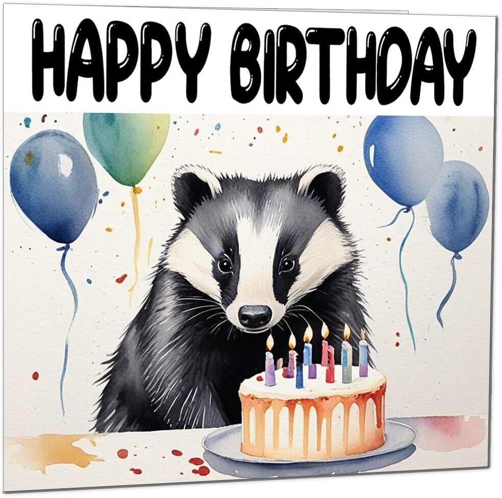 Badger Birthday Card - Fun Badger Party Card 145 x 145mm