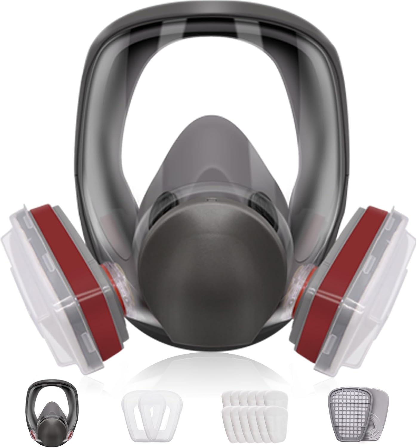 Full Face Cover,Safety Dust Face Cover Reusable,16 In 1 Respirator Mask,Includes 2 Filter Cartridges,10 Replaceable filter Cotton,Full Face Mask And lid, bag