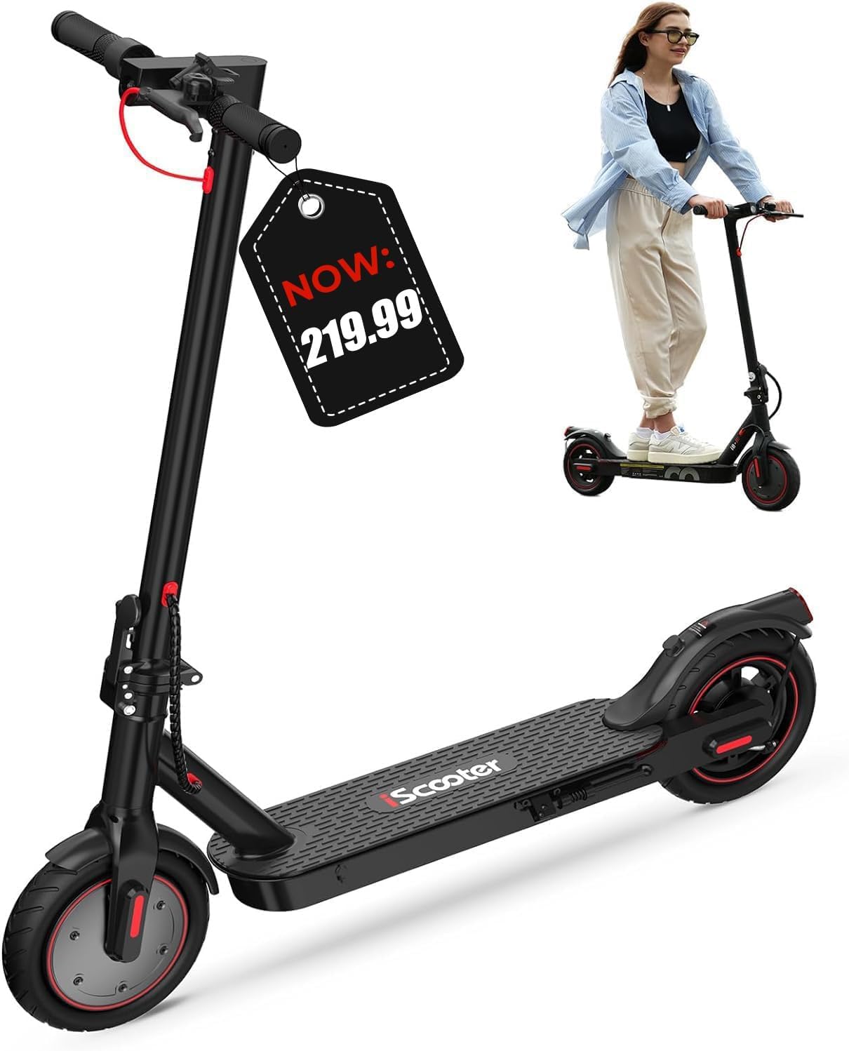 iScooter Electric Scooter, 350W Motor i8/i8L Electric Scooters Adult with Cuise Control, 20-30KM Range, 8.5Inch Tires, 3 Speed Mode, Double Braking System Fast E Scooter for Adults and Teens