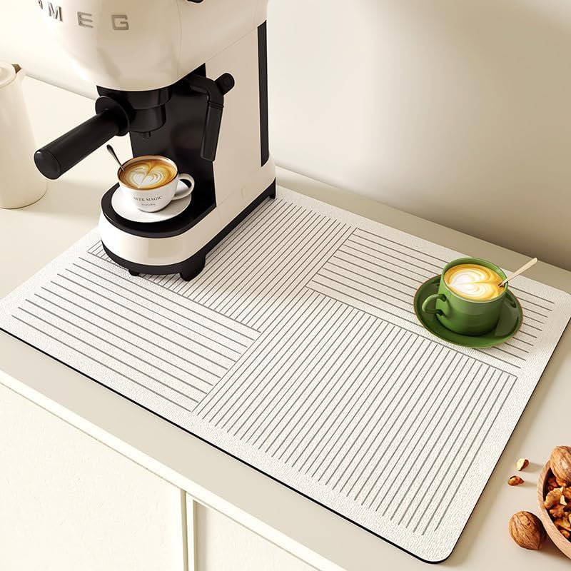 Mat for Coffee Station, 24"x16" Non-Slip Absorbent Under Coffee Maker Mat, Tea Pot Mat for Countertops, Creamy White
