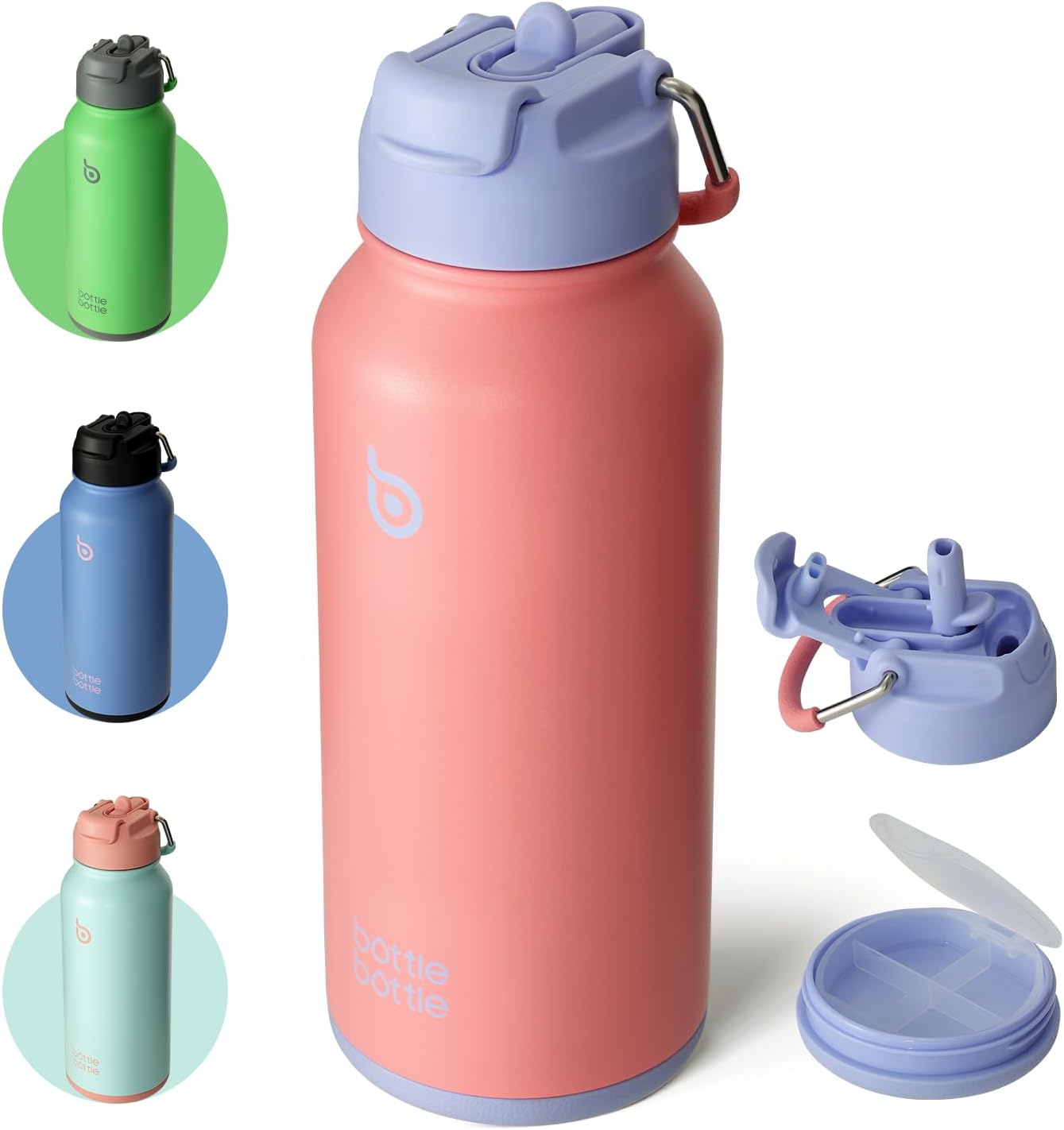 BOTTLE BOTTLE Insulated Water Bottle 950ml(32oz) Stainless Steel Sports Water Bottles with Straw Dual-use Lid Drink Flask Design for Gym with Pill Box (Lavender Dream)