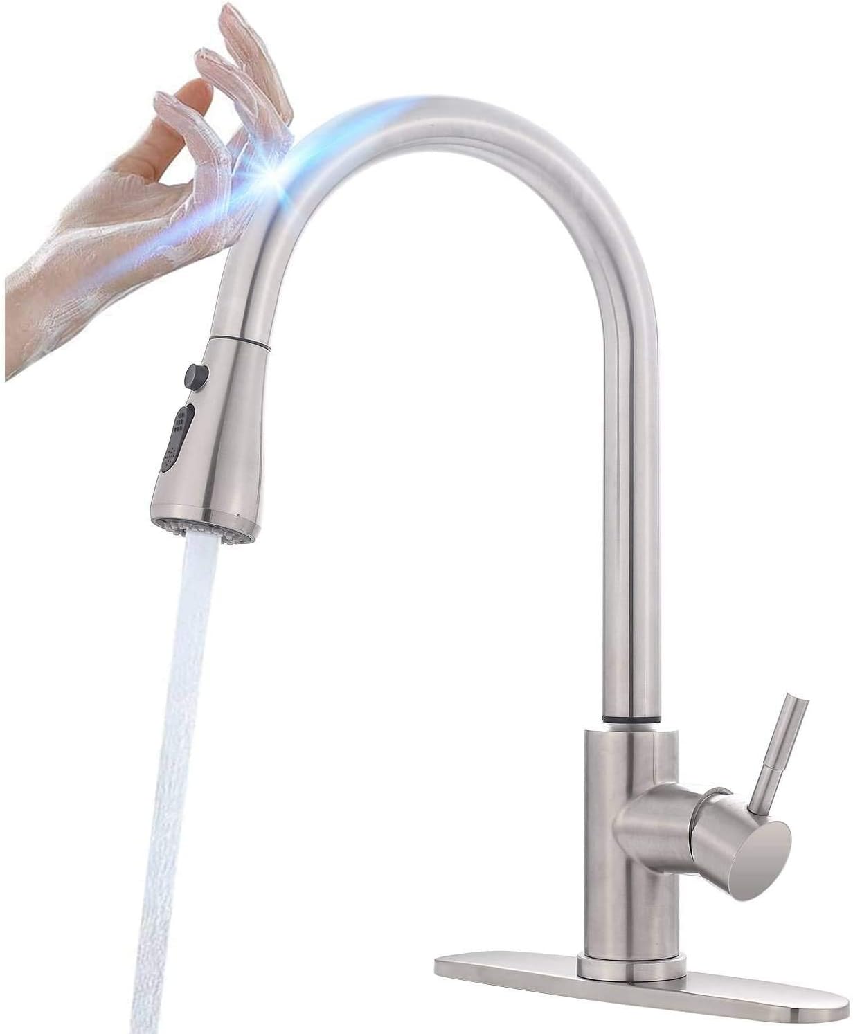 Smart Touch Faucet for Kitchen Sink : MSTJRY Touch Kitchen Faucets with Pull Down Sprayer Touch Kitchen Faucet-Stainless Steel Touch Faucet(Brushed Stainless Steel)