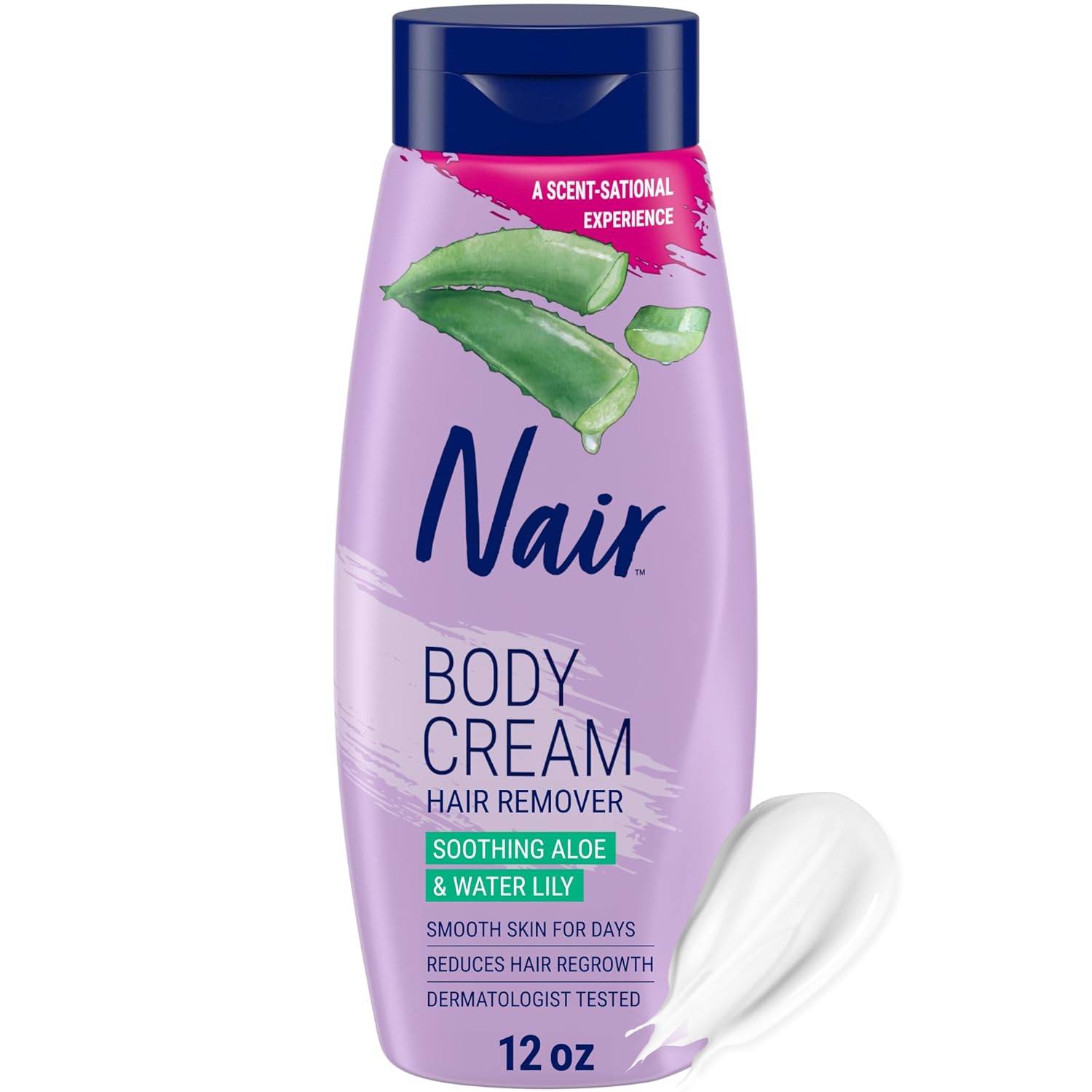 Nair Body Cream Hair Remover, Soothing Aloe and Water Lily, Dermatologist Tested Body Hair Removal Cream, with Evolved Ingredients, 12 Oz