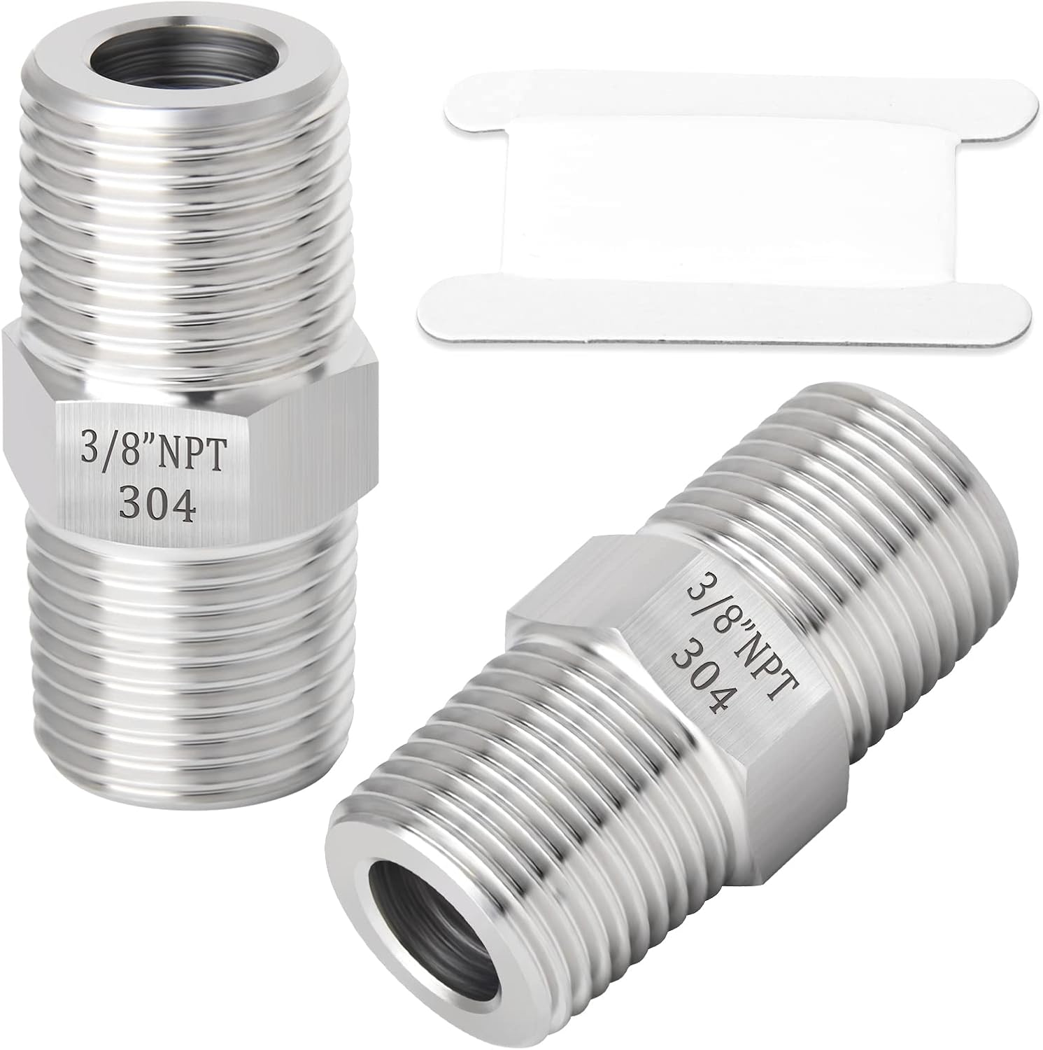 TAISHER 5PCS 304 Stainless Steel Hex Nipple, Pipe Fitting 3/8-Inch Male Pipe x 3/8-Inch Male Pipe