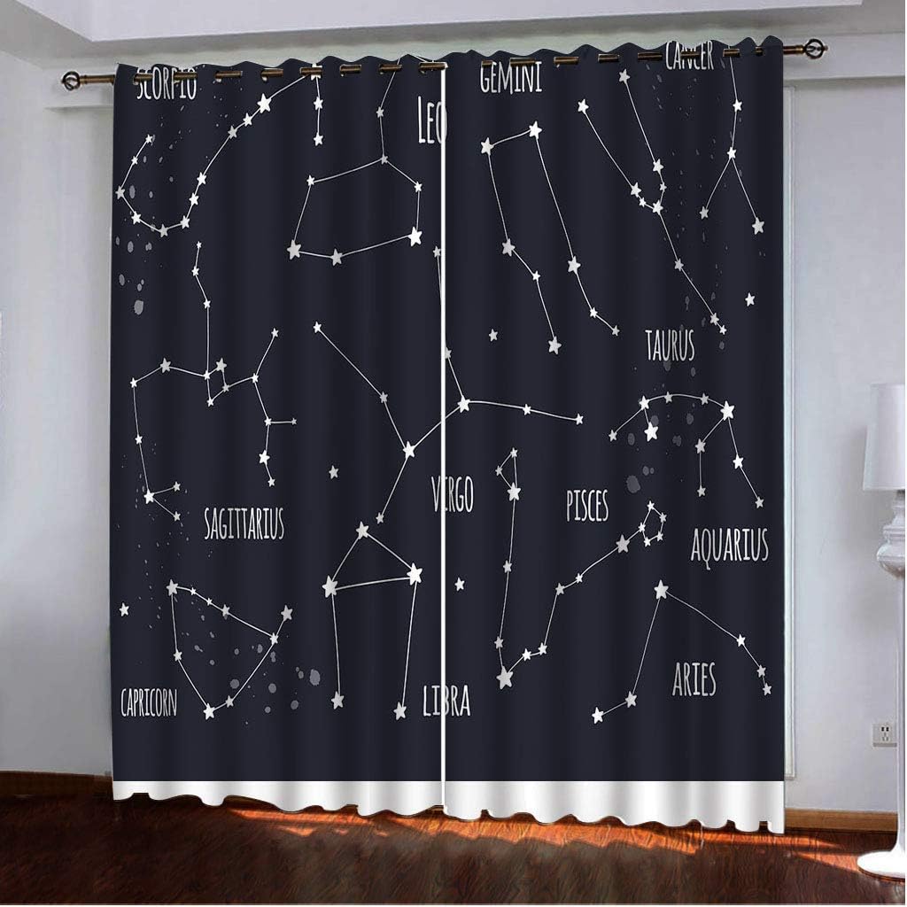 yuela 3D Cartoon Constellation Curtains Panels for Bedroom with Black Liner, Full Room Darkening Noise Reducing Grommet Curtain (1,144W x 96L)