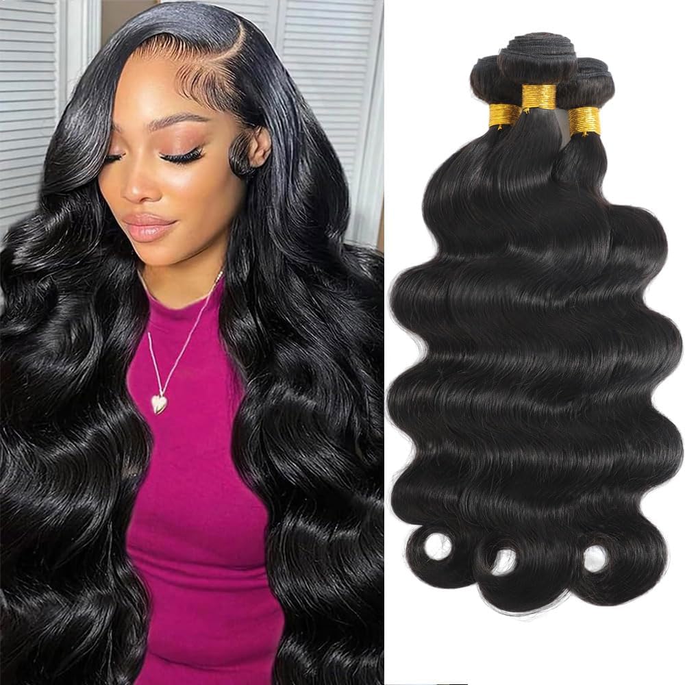 Body Wave Hair 3 Bundles Brazilian Remy Virgin Human Hair Weave Bundles 12A 100% Unprocessed Body Wave Human Hair Extensions Natural Color 10 12 14