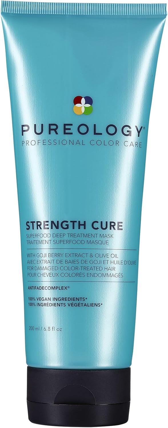 Pureology Strength Cure, Superfood Deep Treatment Hair Mask, For Damaged, Colour Treated Hair, Vegan Formulas, Sulphate Free for a Gentle Cleanse, 200 ml