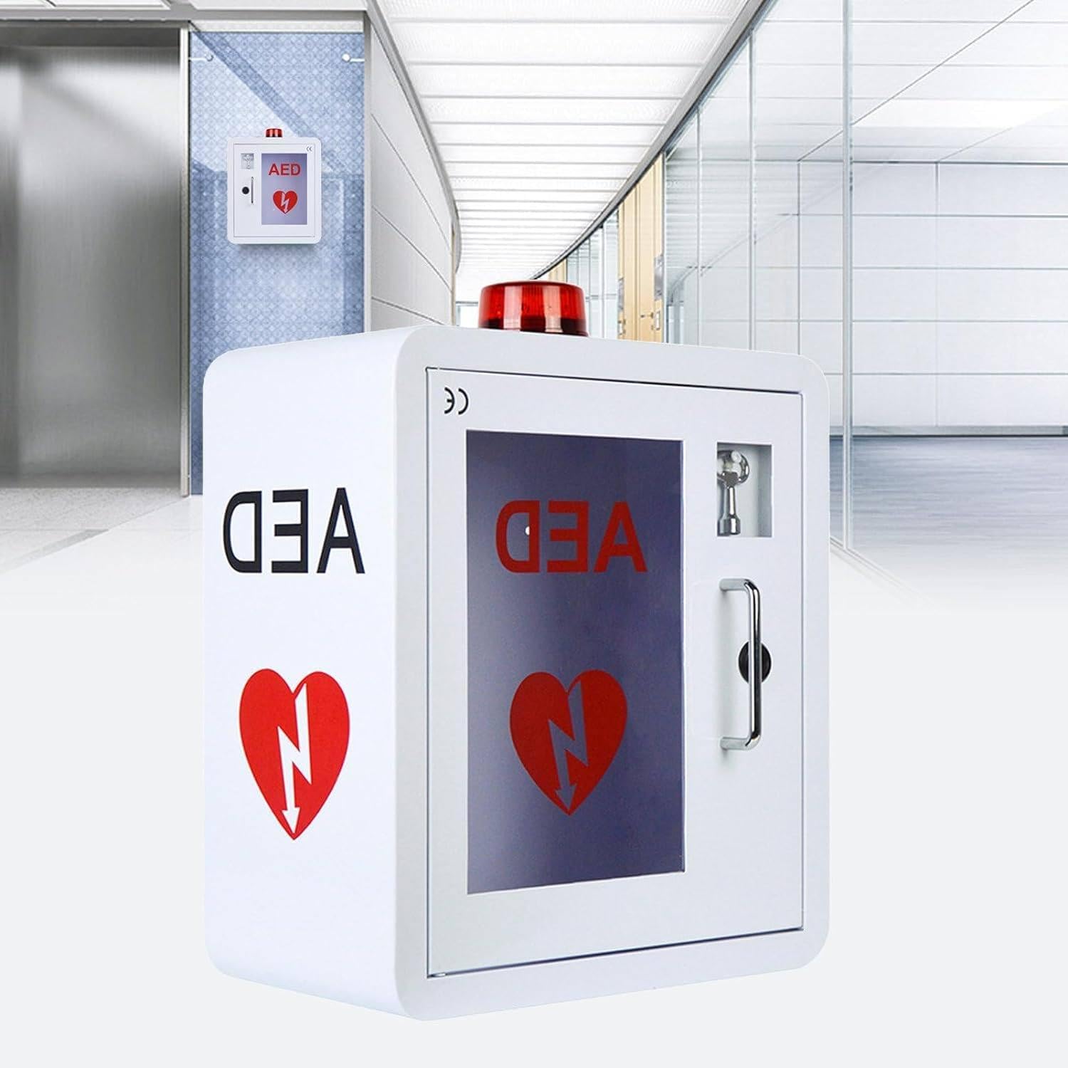 AED Defibrillator Wall Mount Storage Cabinet Alarmed and Strobed AED Cabinet Compact AED Surface Mount Cabinet Fits All Brands Cardiac Science for Public Places,White