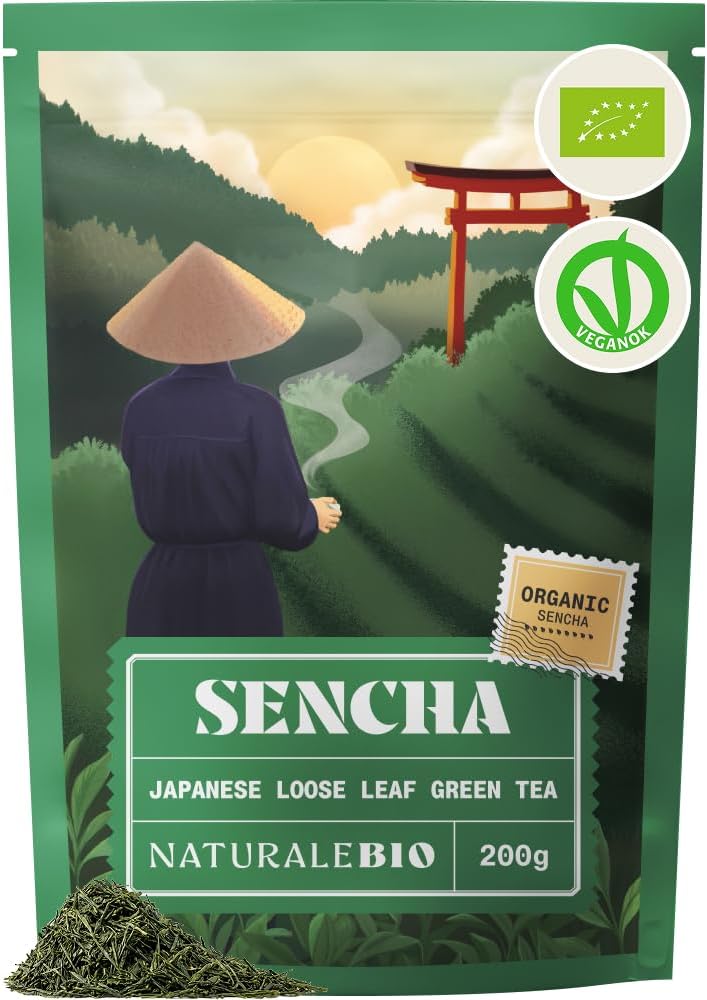 NaturaleBio Organic Japanese Sencha Green Tea Loose Leaf | 200 g. Upper grade loose leaf sencha, first harvest, for hot tea, iced tea and daily rituals.