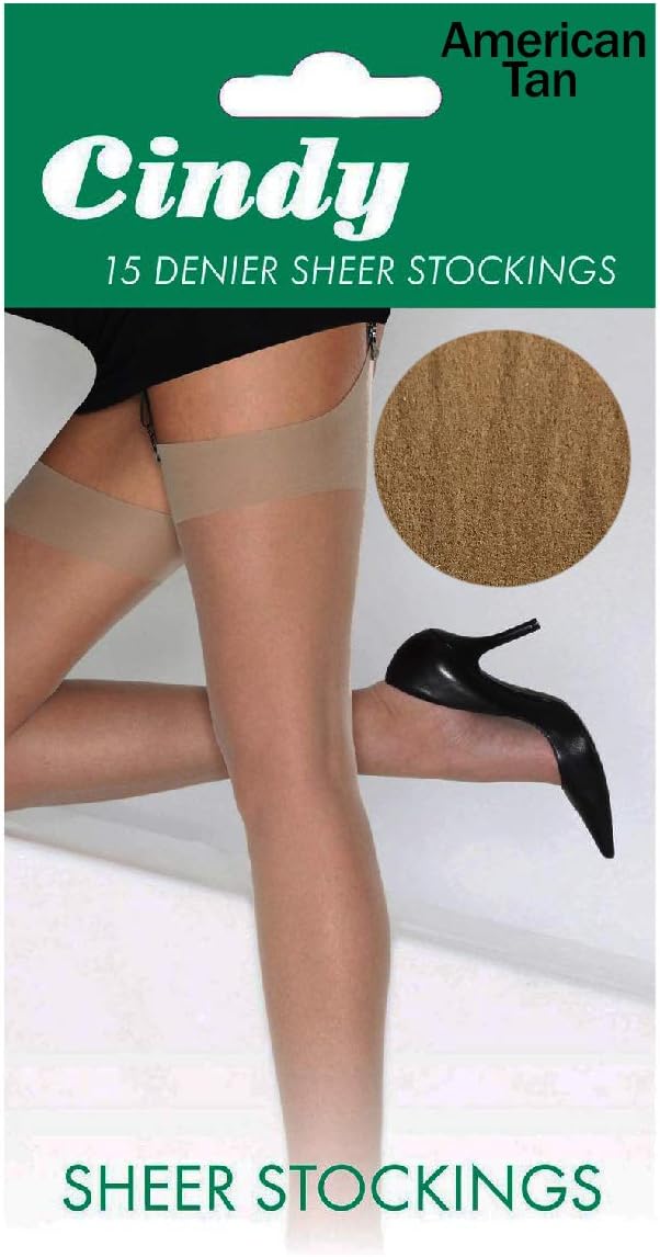Cindy Ladies 15 Denier Sheer Stockings reinforced toe 3-8 100% Nylon Smooth