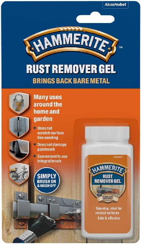Hammerite Rust Remover Gel Blister. Non Drip Rust Remover for Metal, Rust Converter - Non Damaging to Metal Paint, Suitable for Interior and Exterior - 100ml, Packaging May Vary