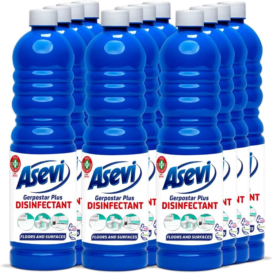 Asevi Disinfectant Cleaning Liquid – Floor and Surface Cleaner – Strong Formula for Floors, Tiles, Surfaces and Household Protection – Multipack 12 x 1L Bottles