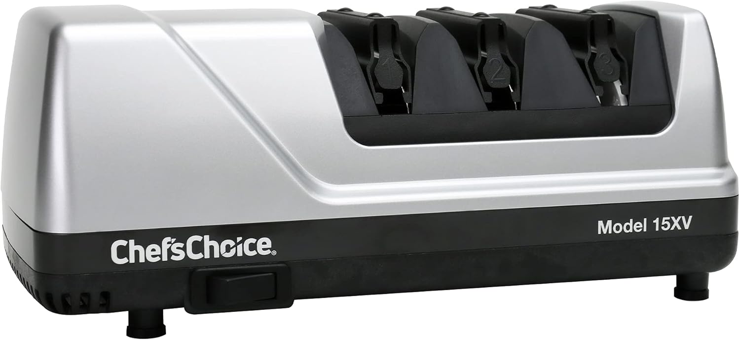 Chef'sChoice 15XV EdgeSelect Professional Electric Knife Sharpener with 100-Percent Diamond Abrasives and Precision Angle Guides for Straight Edge and Serrated Knives, 3-Stage, Gray