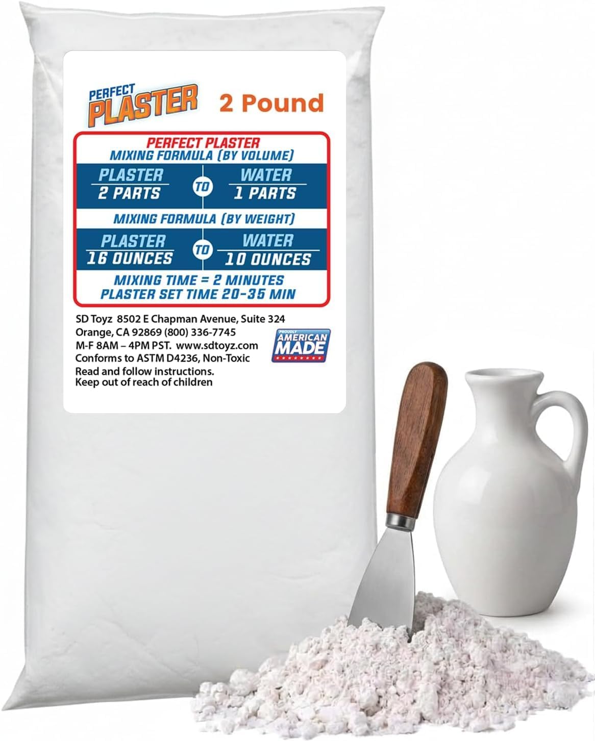 Perfect Plaster for Pottery & Ceramic Slip Casting Molds, Non-Toxic Water-Based Powder Material for DIY Mold Making, Clay Reclaim Slabs, Sculptures & Crafts, Fast-Curing, USA Made, 2 lb Bag