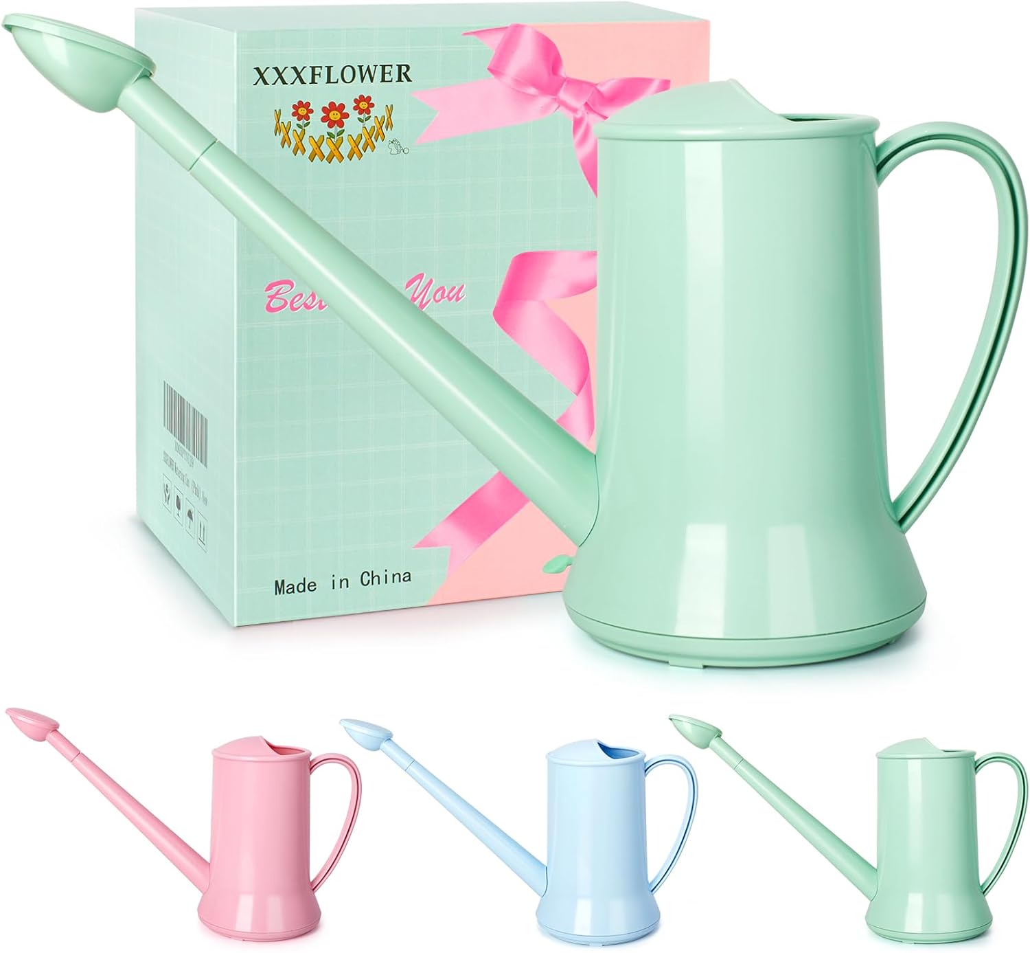 XXXFLOWER 1/2 Gallon Small Indoor Plant Watering Can, 2L Long Spout Removable Nozzle Flower Watering Pot for Office House Indoor Garden(Green, 67 oz)