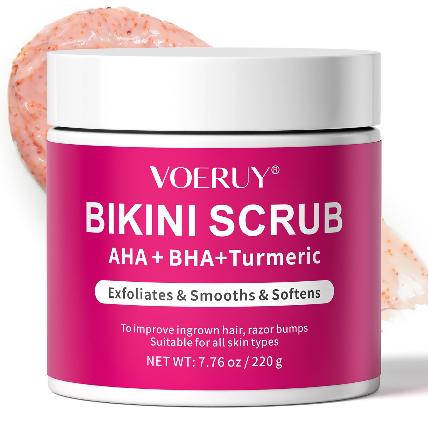 Bikini Area Exfoliator with 10% AHA+BHA & Turmeric, Ingrown Hair & Razor Bumps for Bikini Underarm Area, Skin Moisturizing, Smoothing, Even Skin Tone Exfoliating Body Scrub with Walnut Shell Powder
