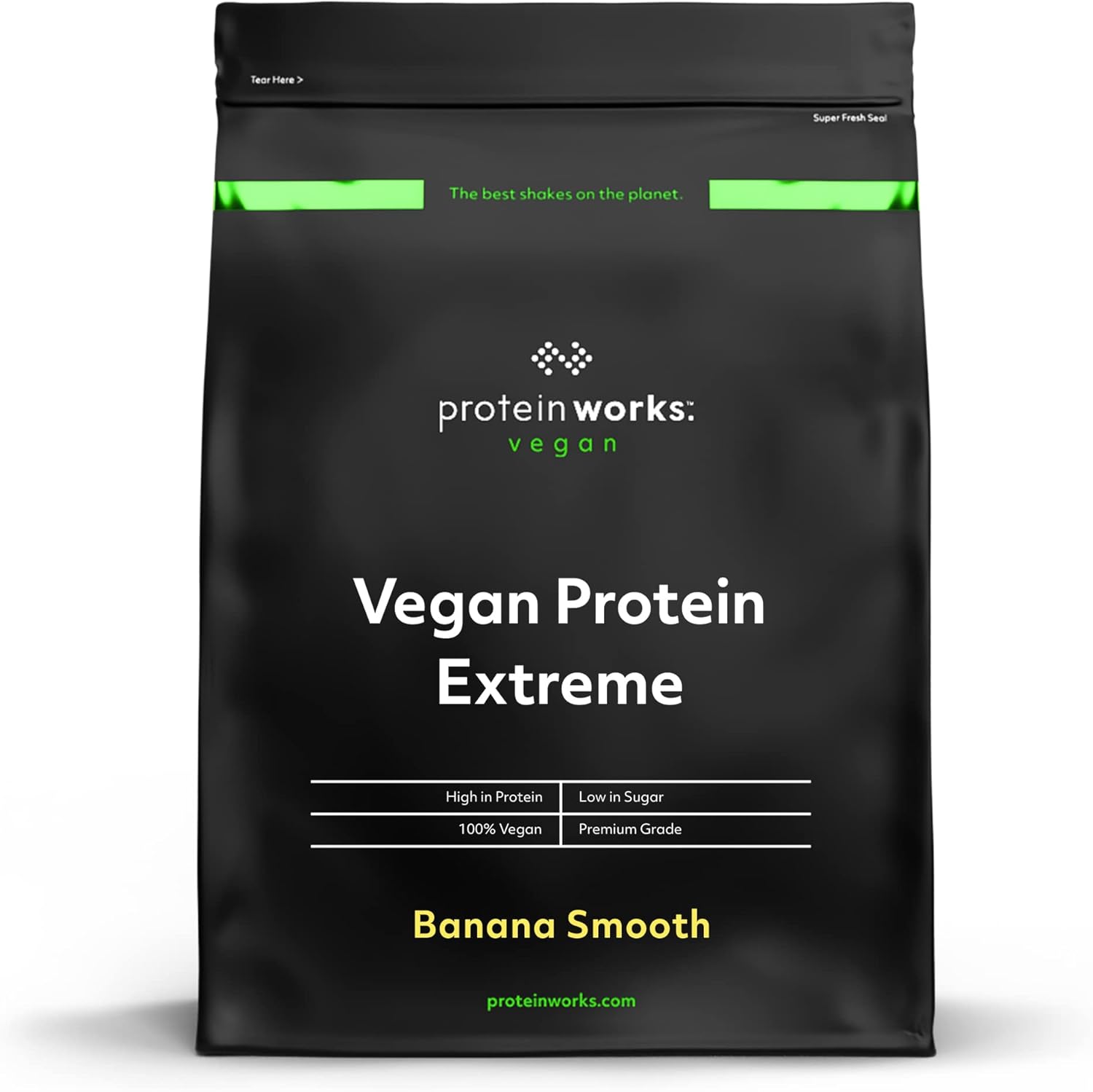 Protein Works - Vegan Protein Extreme, Added Vitamin Blend, Vegan Protein Powder, Plant Based Protein Shake, 57 Servings, Banana Smooth, 2kg