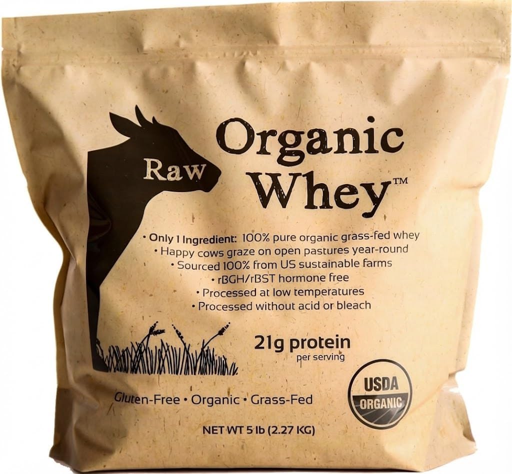Raw Organic Whey Protein Powder, Grass Fed, Unflavored – 1 Ingredient, No Additives or Fillers, Undenatured, Made in USA, 5 lb