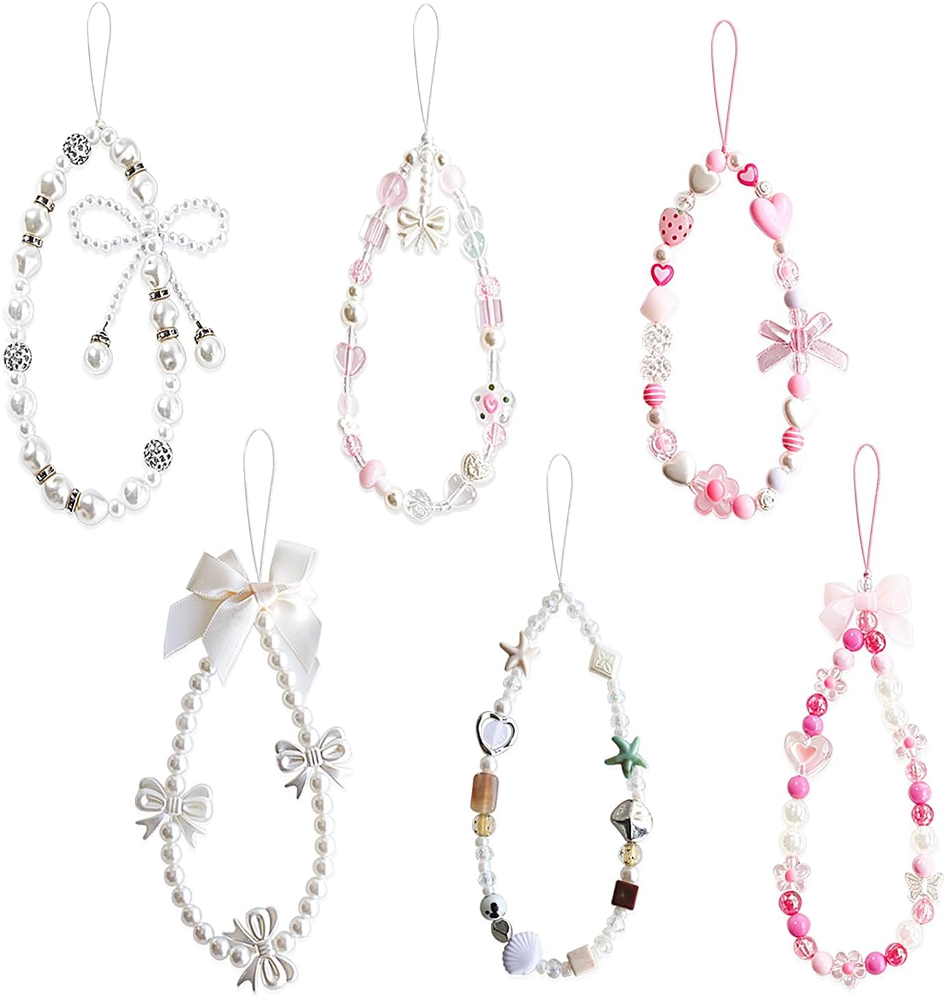 6 Pcs Phone Charm, Camera Wrist Strap Cute Bag Chams Keychain Wristlet