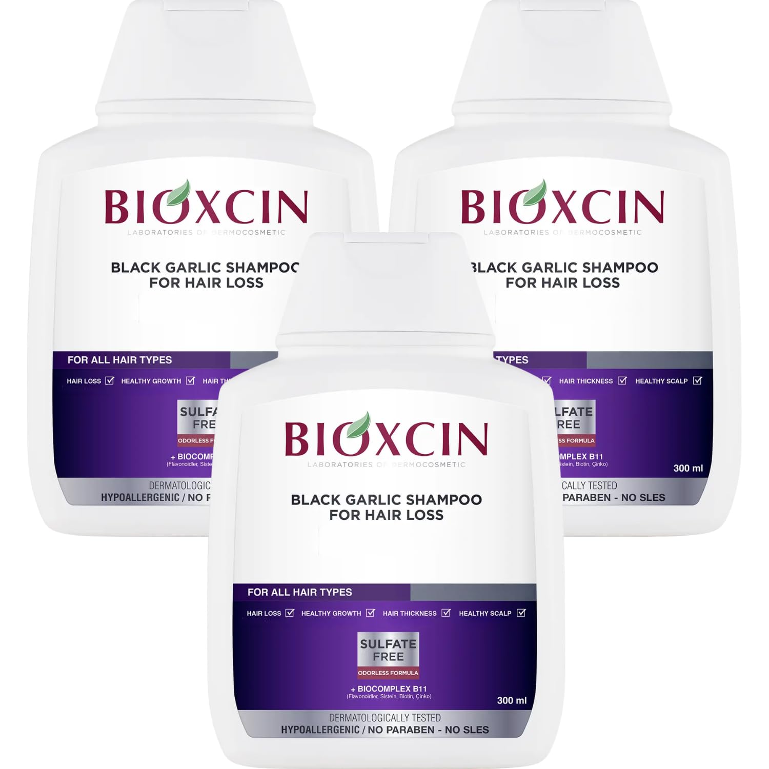 Bioxcin Black Garlic Hair Shampoo - Anti-Hair Loss & Thinning, 300 ML (Set of 3)