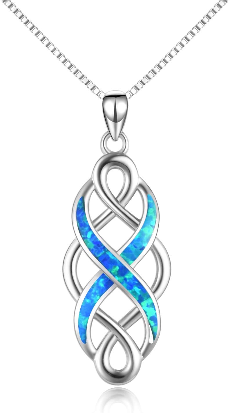 YFN Celtic Knot Necklace Created Opal Pendant Sterling Silver Infinity Love Jewelry