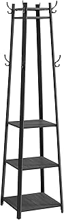 VASAGLE Coat Rack, Coat Stand with 3 Shelves, Hall Tree Free Standing with Hooks for Scarves, Bags, Umbrellas, Steel Frame, Industrial Style, for Entryway, Living Room, Charcoal Gray ULCR080B03