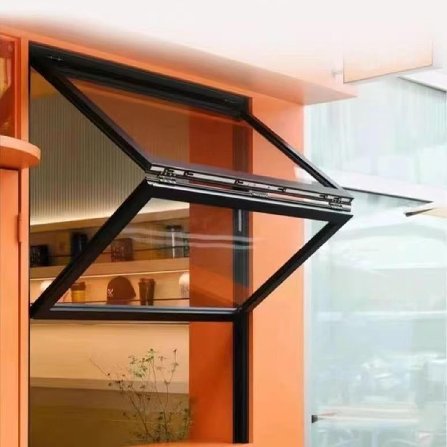 Aluminum Alloy Folding Sliding Window for Food Trucks & Coffee Shops - Concession Window (Black, 110x80cm) - Durable, Space-Saving Design for Easy Access and Visibility