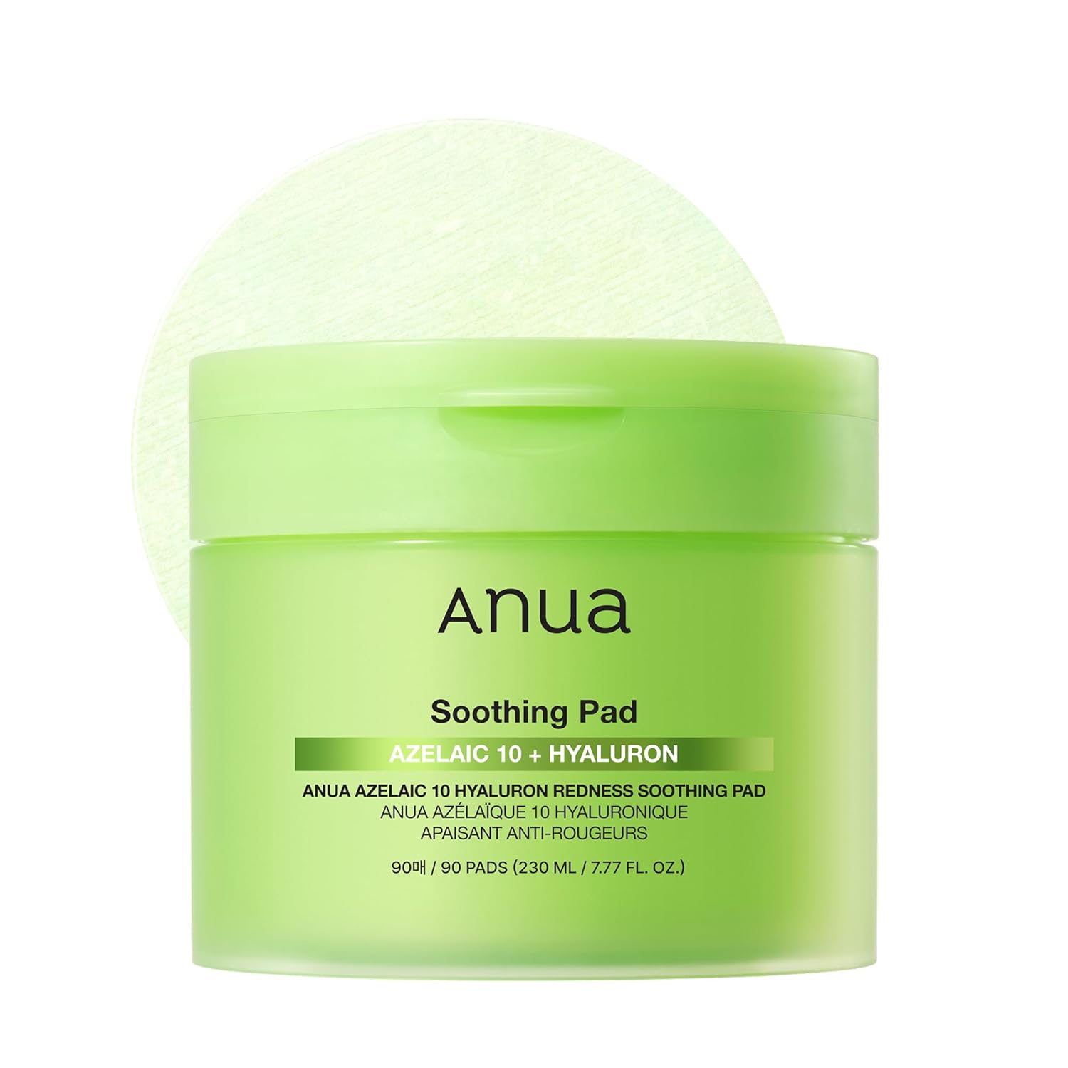 Anua Azelaic 10 Hyaluron Redness Soothing Pad, Troubled & Spot Care with Korean toner pads, Quick & Easy Stretchable Facial Mask with Azelaic acid, Hyaluronic Acid, Korean Skin Care (90 pads)