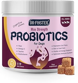Probiotics for Dogs, Dog Probiotics for Digestive Health - Fiber Riched Prebiotic & Digestive Enzymes with Pumpkin, Omega-3, 6 Billion CFUs Support Gut & Immune Health, Diarrhea, 119 Soft Chews