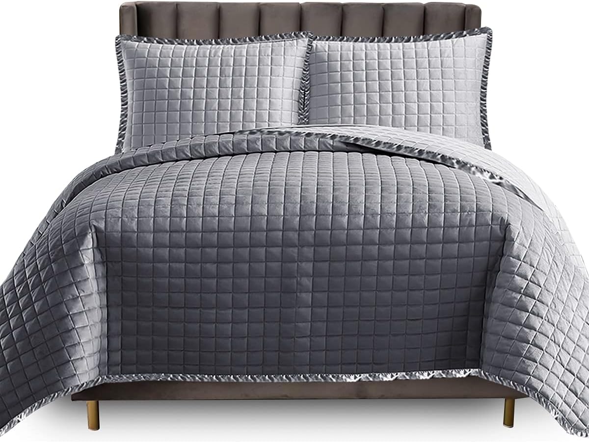 PRIME LINENS Super King Bedspreads Throw Quilt Coverlets 100% Cotton Filling Warm Quilt Blanket Embossed Comforter Set For Bed Room Decor All Season 3 Piece Bedding Sets (Osca Grey)