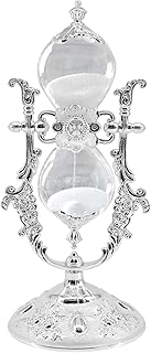 Hourglass Sand Timer Decorative,11.8inch Tall,360° Rotating Metal White Sand Watch 30 Min,Antique Hour Glass Decor for Office Desk- Crafts,Ornaments(Silver)