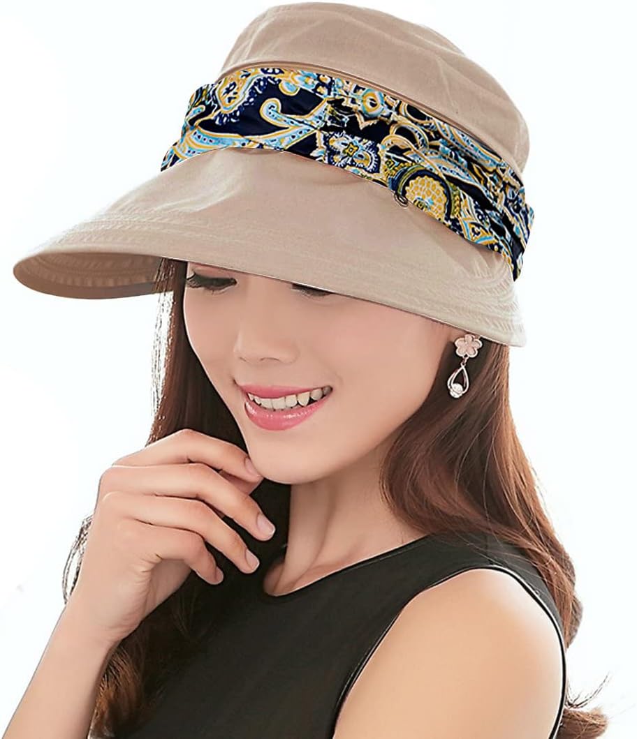 KXF Women 2 in 1 Foldable Sun Hat with Neck Flap Breathable Quick Dry 360°Protection Outdoor Sports Visor Large Brim UV Sun Protection UPF 50+ Beach Fishing Hat
