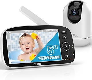 Baby Monitor, 5" 720P HD Split Screen, 30 Hours Battery Life Baby Monitor with Camera and Audio|Remote PTZ, Two-Way Audio, Zoom, Night Vision, Lullabies, 960ft Long Range