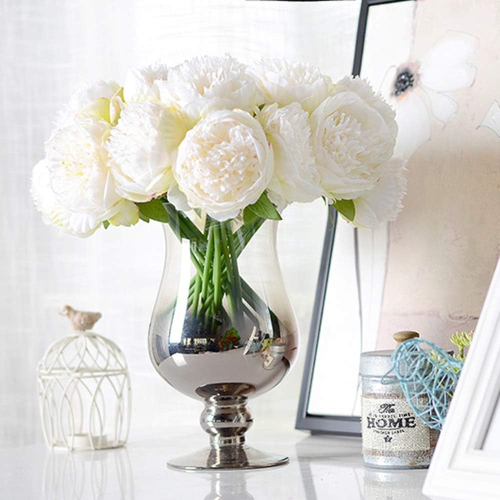 JOYHAZE 8 Pcs Artificial Peonies(No Vase), Silk Single Stem Peony Fake Flowers for Wedding Home Office Party Window Decor, Table Centerpieces, DIY Floral Arrangements (Cream White)