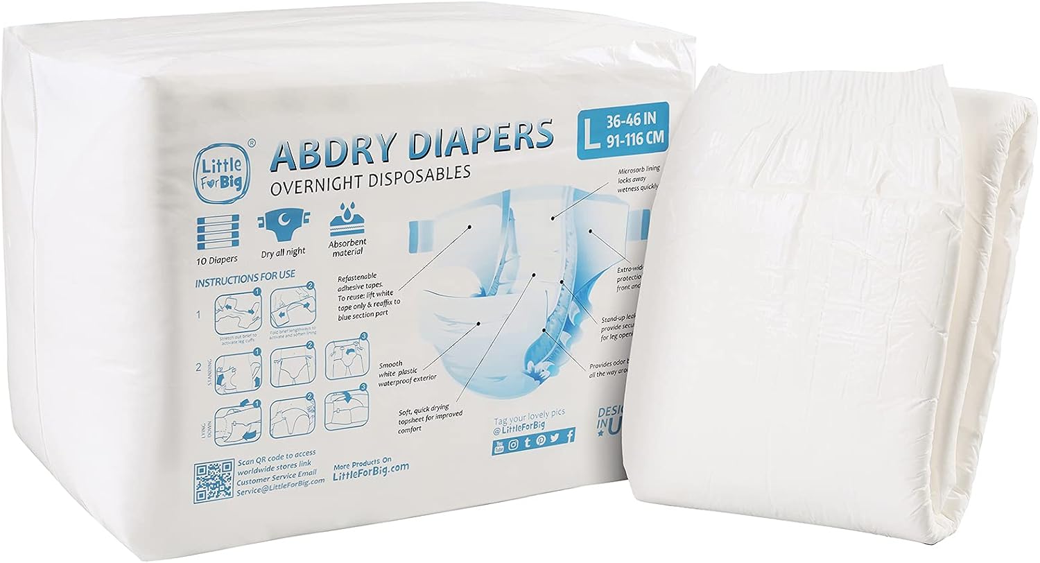LittleForBig 5500-5800 ml Adult Diaper 10 Pieces - ABDry White Diapers (L)