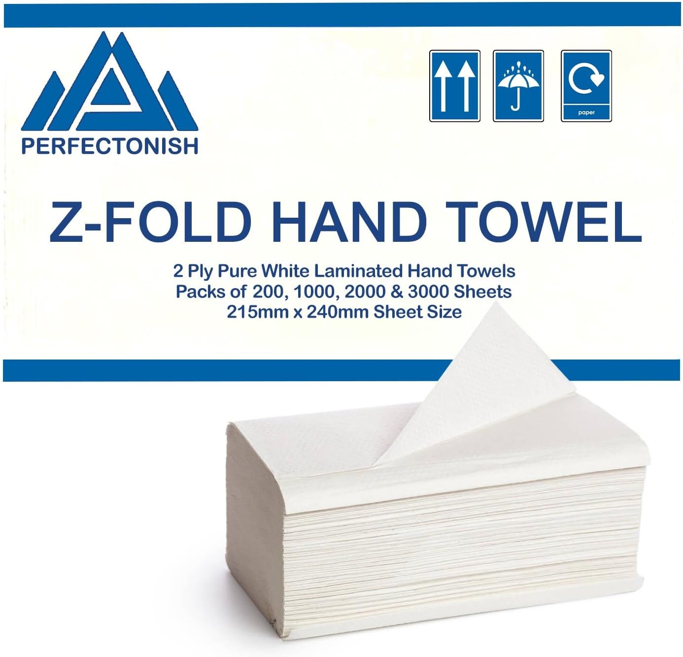 Perfectonish Z Fold Soft Hand Paper Towel 2-Ply in Packs of 200, 1000, 2000 & 3000 Sheets Dispenser Friendly White Disposable Hand Towels (200)