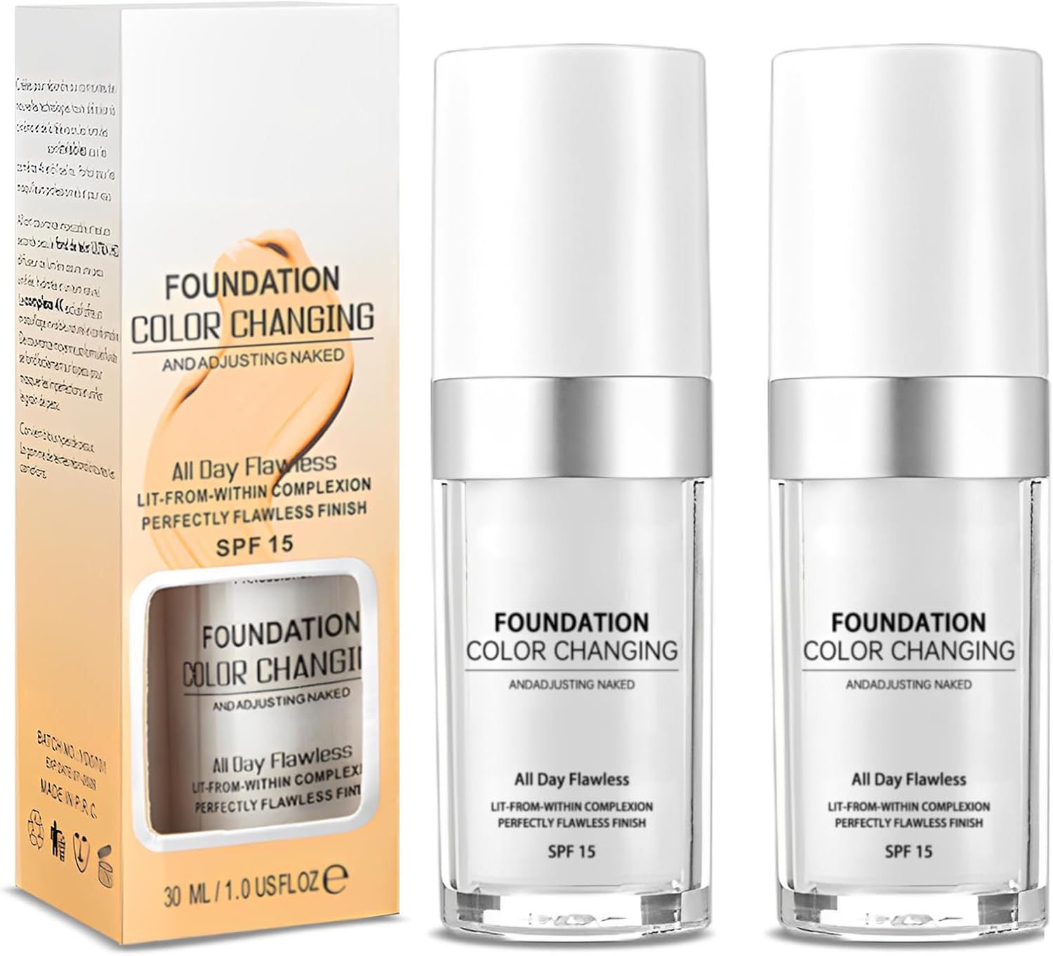 2 Pack Colour Changing Foundation,Colour Changing Mature Skin Foundation,Foundation Change uk Mature Skin,Naturally Moisturizing Sunscreen Brighten Complexion Concealer 30ml