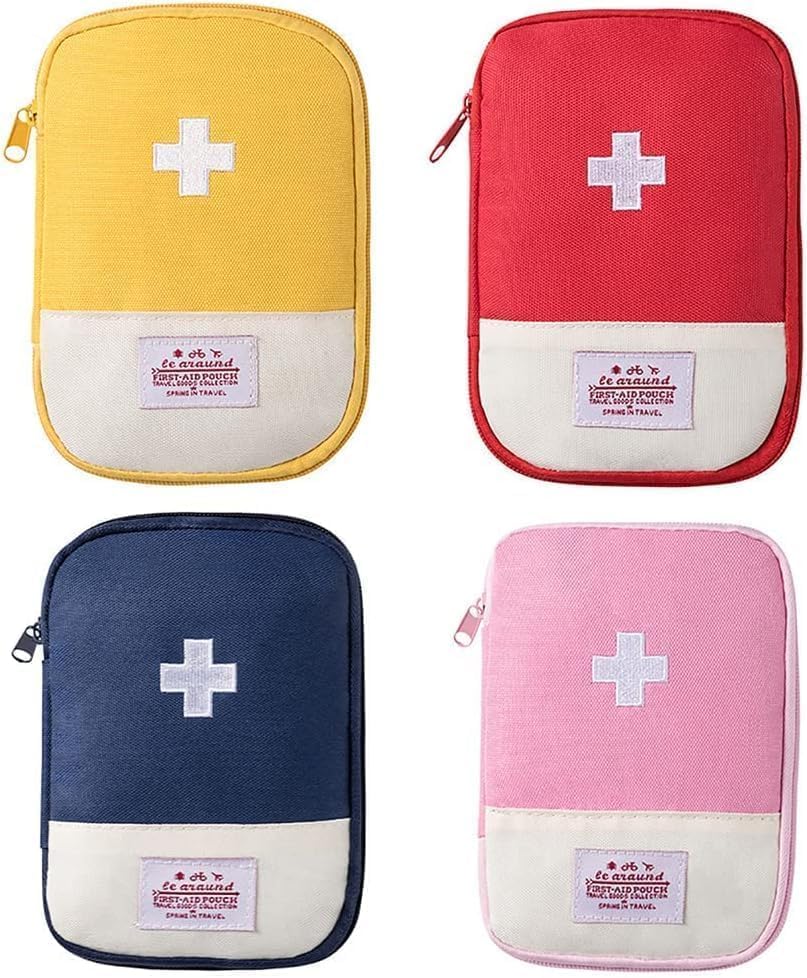4 Pcs Travel First Aid Pouch,Empty Mini First Aid Pouch, Portable Outdoor First Aid Medical Rescue Bag Multi-Function Emergency Medicine Storage Organizer Bag Health and Household Supplies (Small)