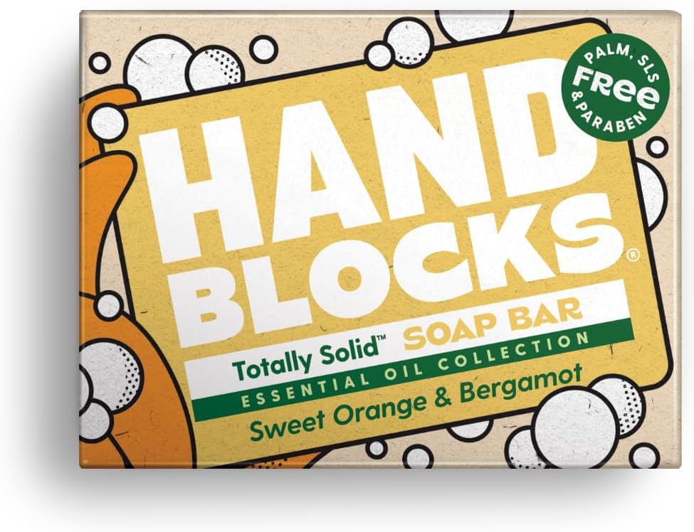 Hand Blocks: Sweet Orange & Bergamot - Cold Processed Natural Soap Bars - Plastic, Palm, SLS, SLES & Paraben Free