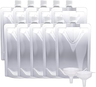 Keon Plastic Flasks - Reusable Drink Bags, Leak-Proof, BPA-Free for Travel, Outdoor Sports, Concerts, Events (8OZ - 10PCS + 2 Funnels)
