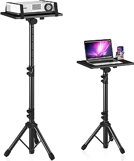 Projector Stand Tripod from 23" to 46", Laptop Tripod Stand Height Adjustable with Gooseneck Phone Holder, Laptop Floor Stand for Office, Home, Stage, Studio, DJ Racks Holder Mount
