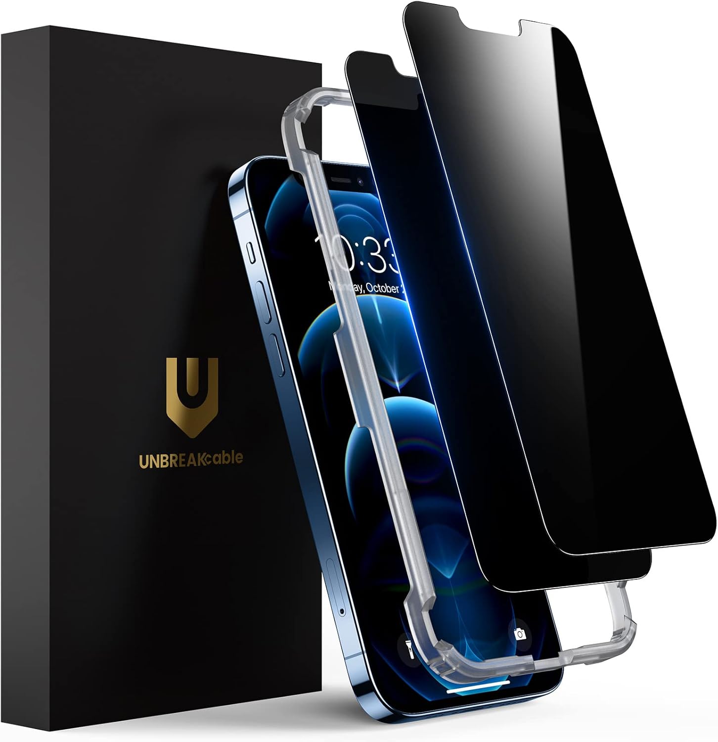 UNBREAKcable Privacy Screen Protector for iPhone 12 Pro Max [2 Pack], 9H Hardness Anti Spy Tempered Glass Film with Installation Frame for iPhone 12 Pro Max 6.7-Inch [Bubble Free and Case Friendly]