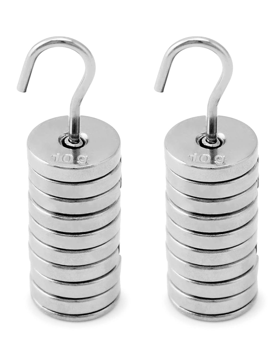 QWORK Lab Slotted Mass Set, 2 Set of Chromium-Plated Metal Slotted Weights, One Set - Total 100g - Includes 9 Weights (10g Each) & One Hanger (10g)