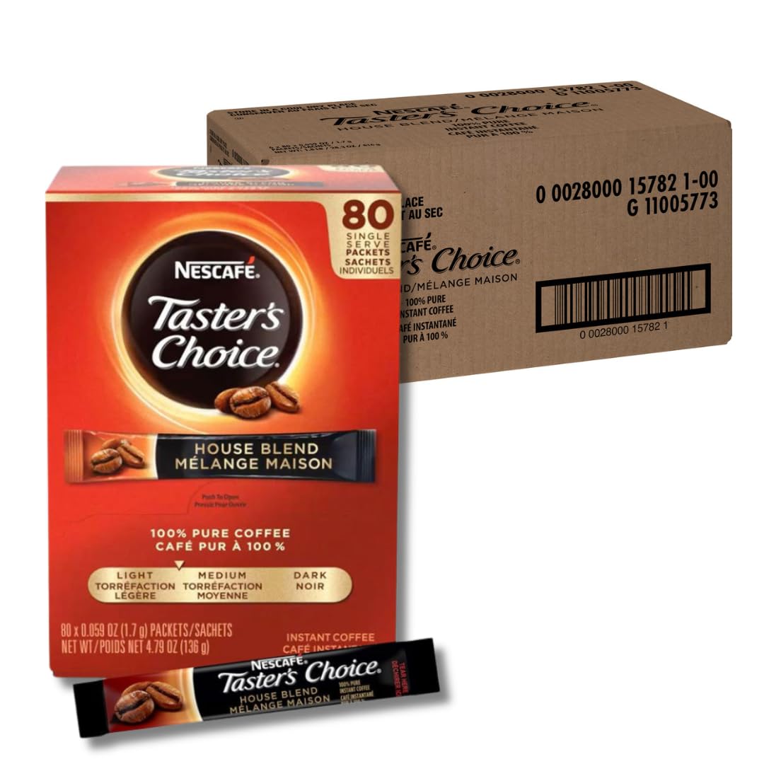 Nescafe Taster's Choice, House Blend, Instant Coffee Packets, Light Roast, 80 Singles Per Box (Pack of 6)