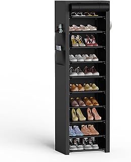VTRIN Vertical Narrow Shoe Rack Organizer Tall Shoe Rack for Closet Entryway 10 Tier Non-Woven Cover Shoe Shelf Holds 20-22 Pairs Fr