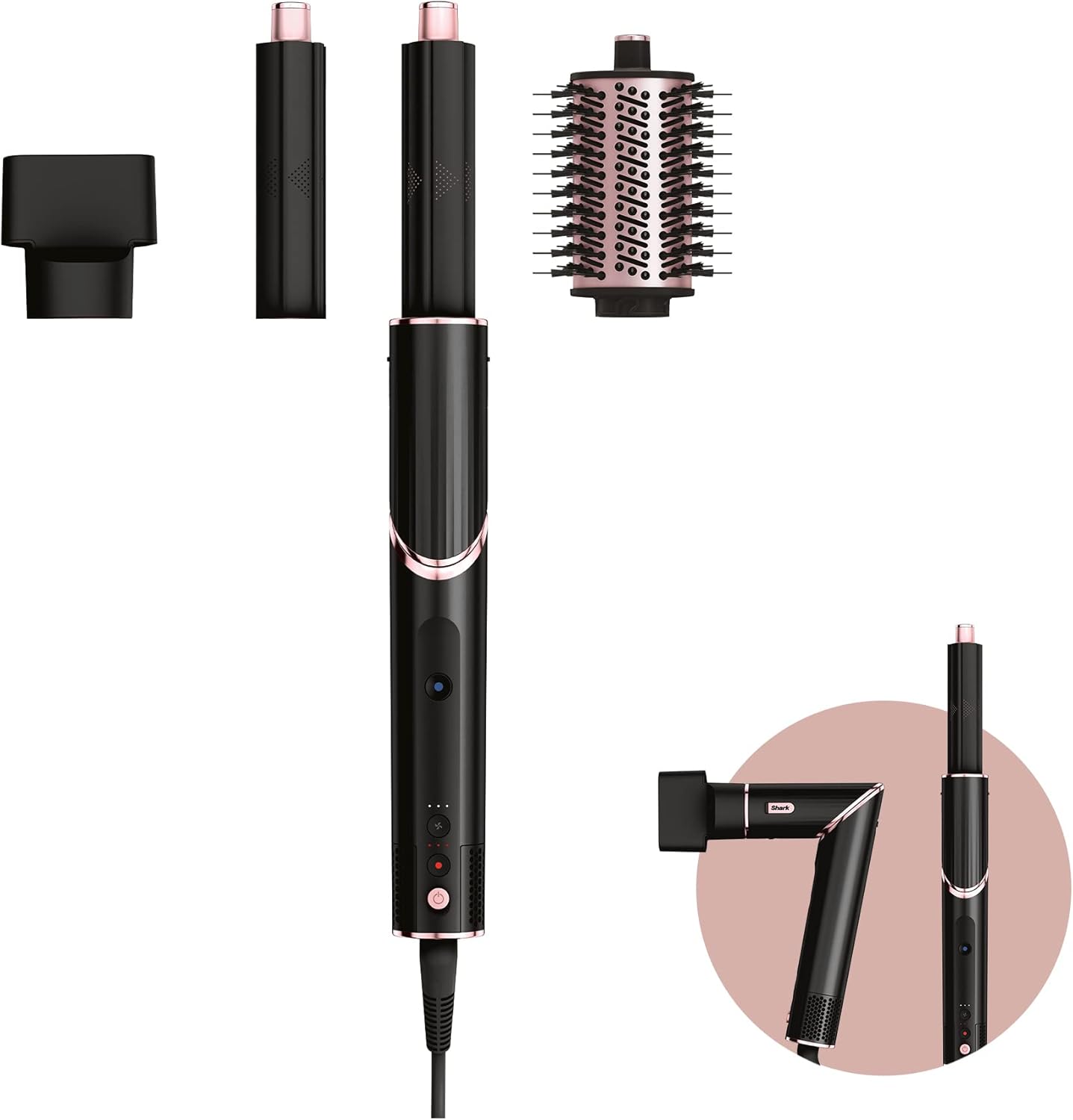 Shark FlexStyle HD424EU 3-in-1 Air Styler and Hair Dryer, Car Wrap Curling Attachment, Oval Brush, Concentrator, No Heat Damage, Black/Rose Gold