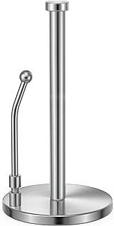 SMARTAKE Paper Towel Holder, Paper Towel Dispenser Standing Weighted Base Non Slip, Spring Arm for Easy Tear, Stainless Steel Paper Towel Holder for Home Kitchen Countertop Tabletop, Silver