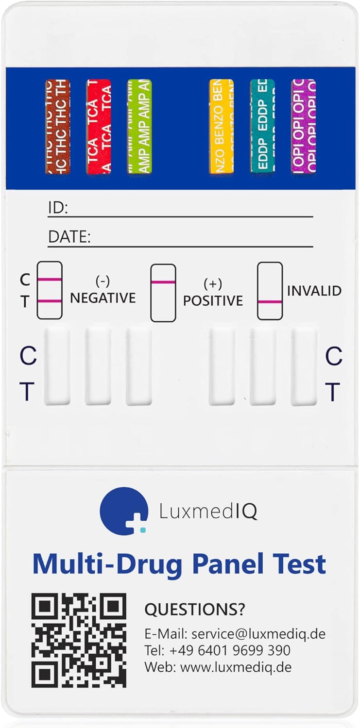LuxmedIQ Multi Drug Test 12-in-1 - Professional Urine Drug Testing Kit for all Drugs - Cocaine, Opiates, Cannabis, Amphetamines, Ecstasy, Methamphetamine, Methadone and 5 more common Drugs - Dip Card