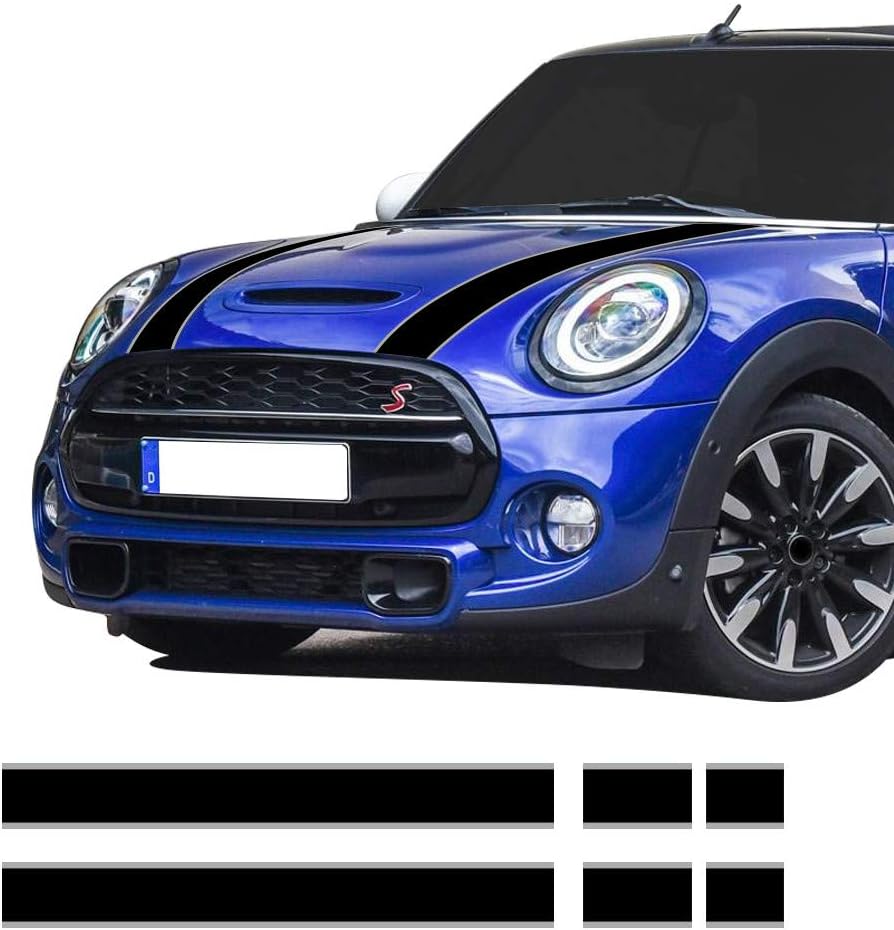 Car Styling Hood Bonnet Stripes Sticker Trunk Rear Engine Cover Vinyl Decal Stickers for Mini Cooper R56 R57 F55 F56 Accessories (Black-Gray)