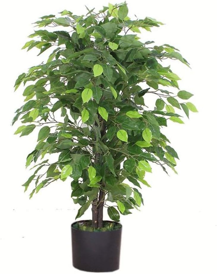 Leaf LEAF - 7088 Design UK 90cm Artificial Ficus Tree/Plant-Large Bushy Shape Black Plastic Pot, Green Bushy Ficus